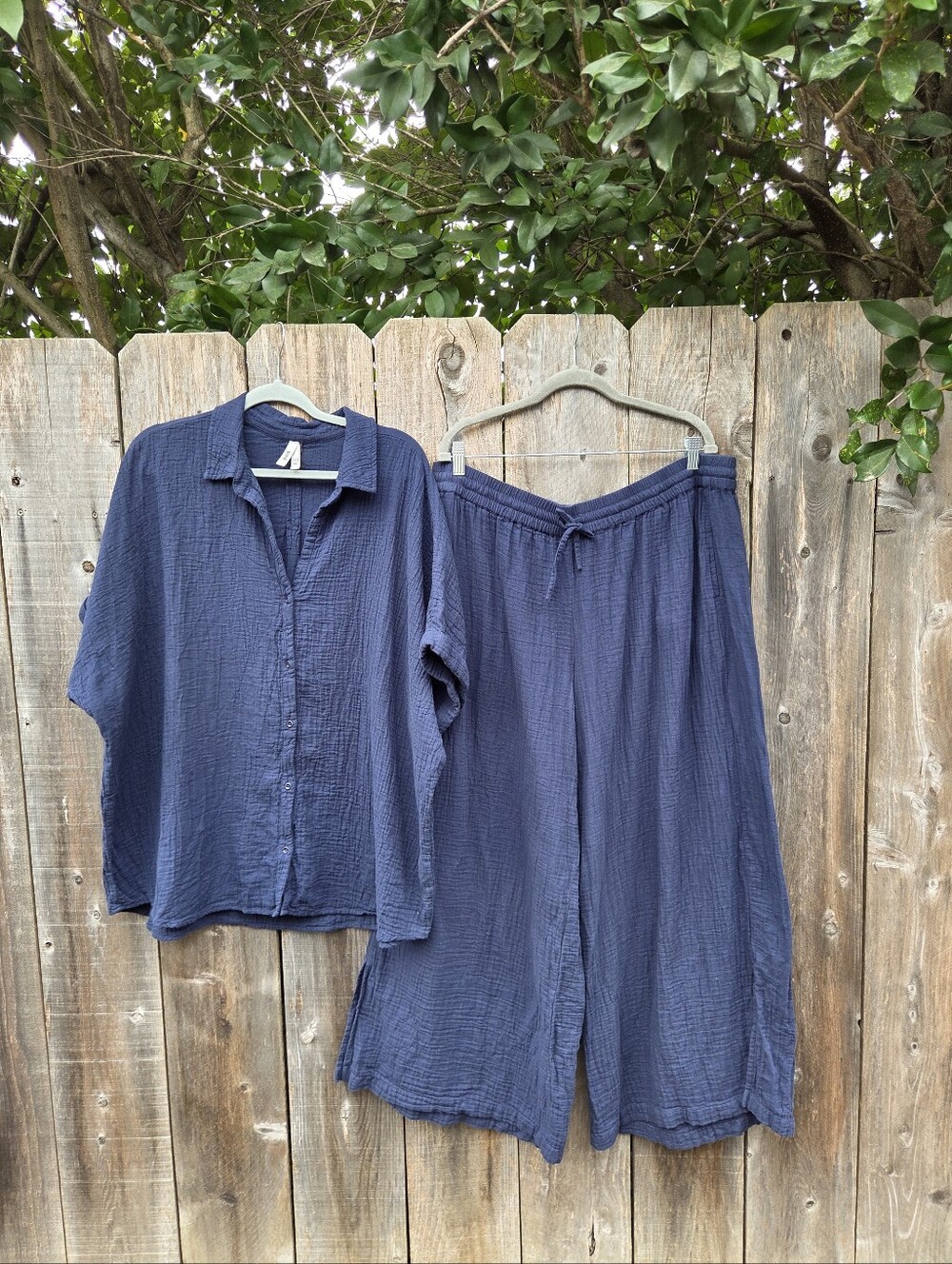 PACT 100% Organic Cotton Coastal Gauze Navy Blue Loung Set